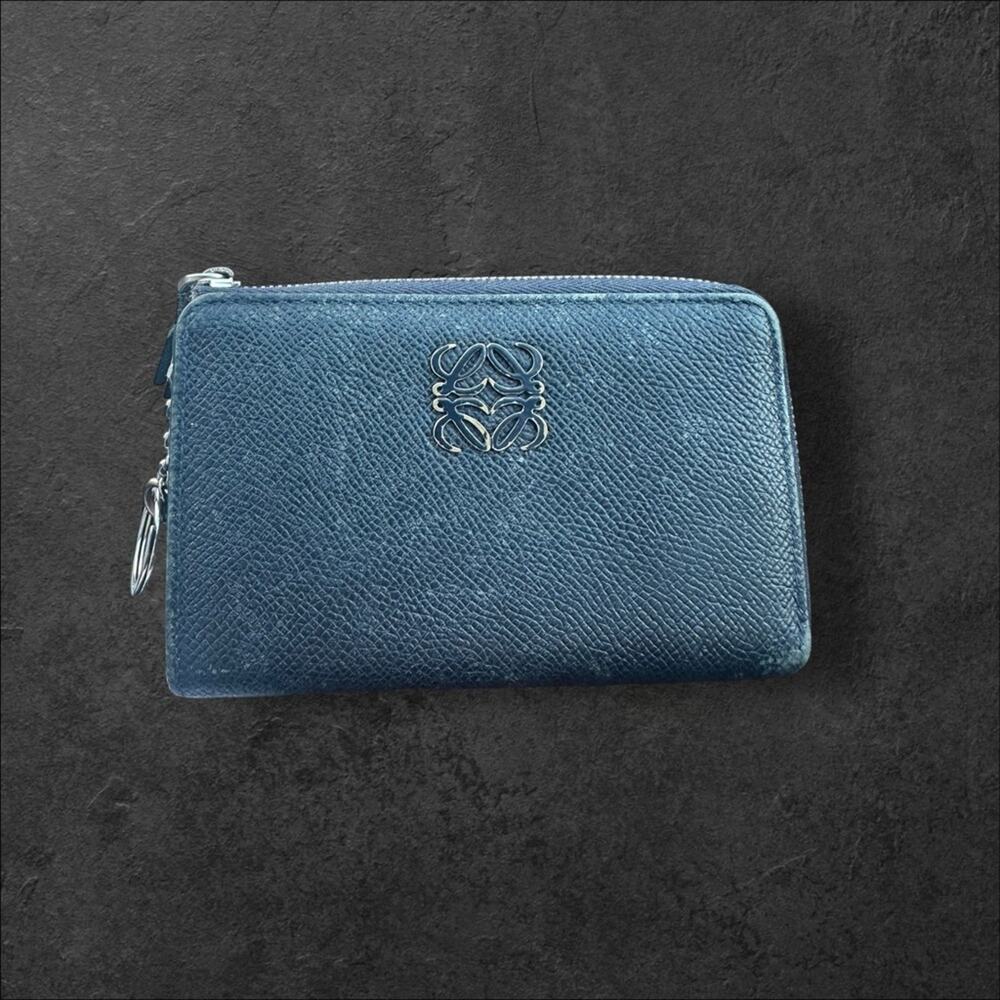 Loewe Anagram Grained Leather Navy Zipped Coin Wallet Authentic and Vintage